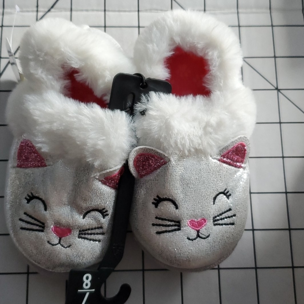 Toddler silver kitten slippers